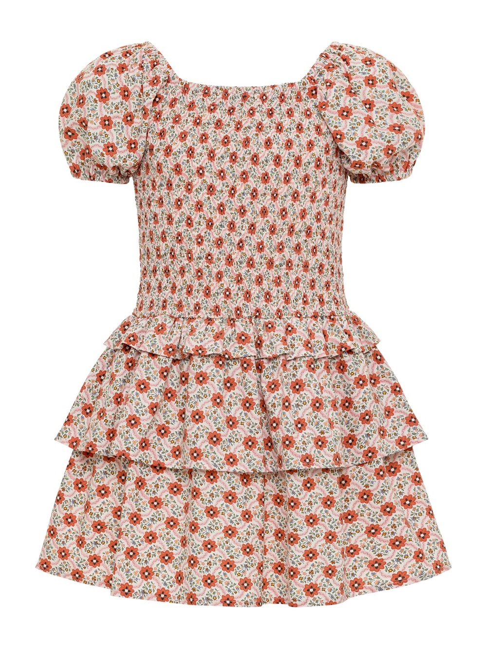 Pleat Lexi Floral Smocked Puff Sleeve Dress Girls Size 8